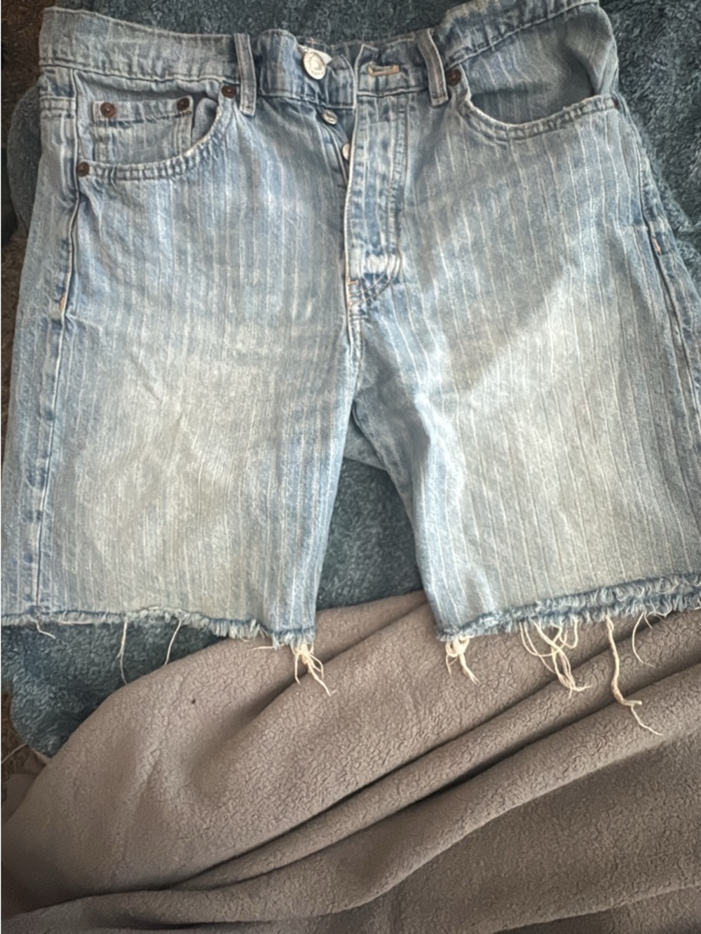 Zara Light Blue Distressed Denim Bermuda Shorts